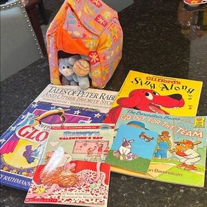 Tales of Peter Rabbit and other books, plush bunnies and soft side Velcro tent